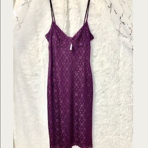 Evening Purple spaghetti strap lace overlay dress; size small-NWT
